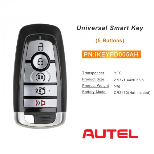 AUTEL MAXIIM IKEY Premium Style IKEYFD005AH Ford 5 Buttons 868/915MHz Universal Smart Key (Remote Start/ Trunk/ Panic) 5pcs/lot
