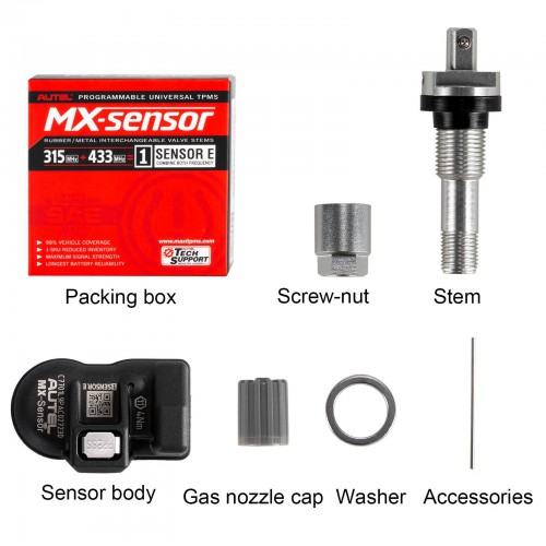 [UK Sihp]Autel MX-Sensor 315MHz+433MHz 2 in 1 Universal Programmable TPMS Sensor (Metal Valve/ Rubber Values) OE Level Tire Pressure Monitoring System