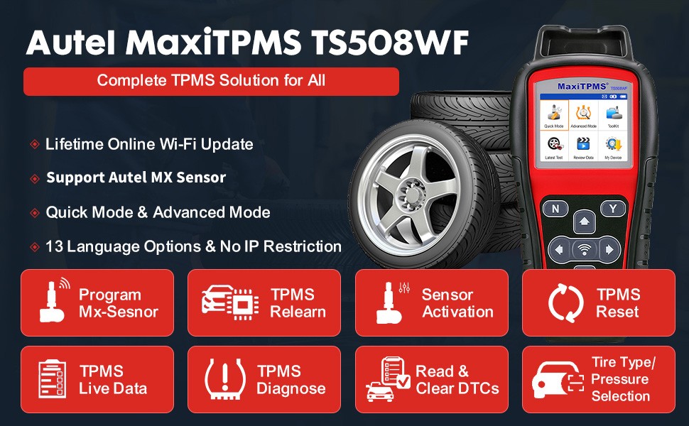 Autel MaxiTPMS TS508WF Relearn Tool (Original 2024 Newest) Upgraded of  TS508, TS601, Program MX-Sensors(315/433 MHz), Activate/Relearn All  Sensors